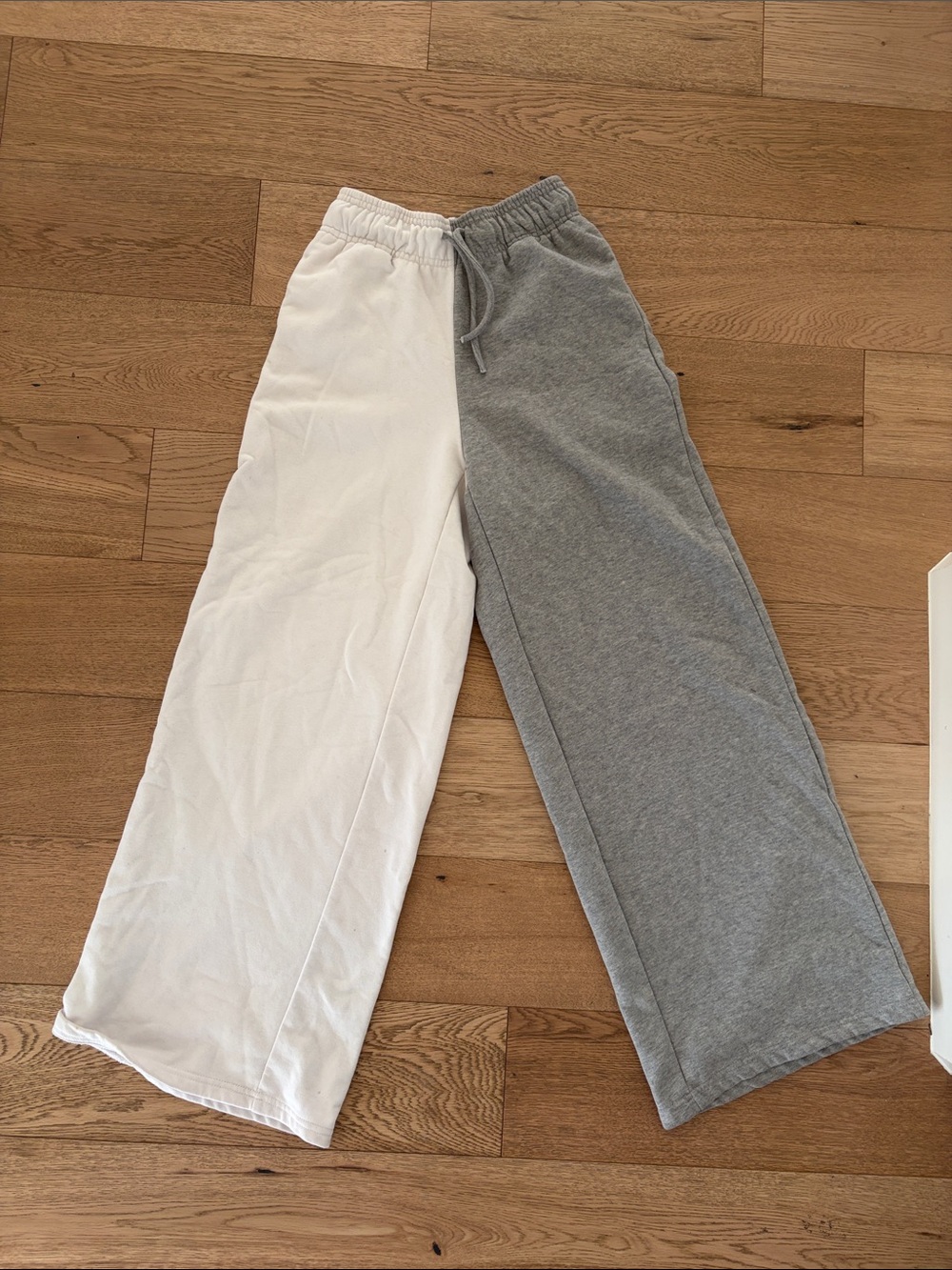 Fashion Nova Two-Tone Wide Leg Track Pants - White & Gray